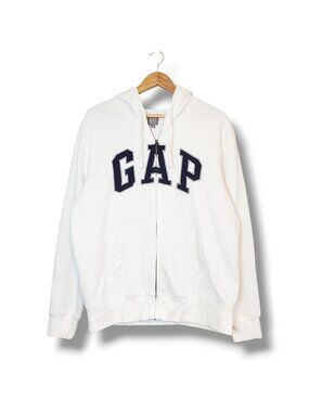 Gap Spell Out Full Zip Hoodie Sweater White Size L
